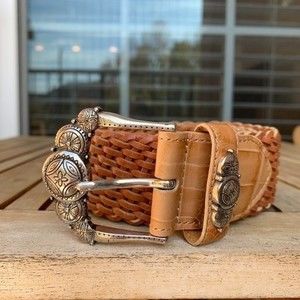Western Women's Melt M / L 32 Woven Leather Chestnut Brown Silver Buckle
